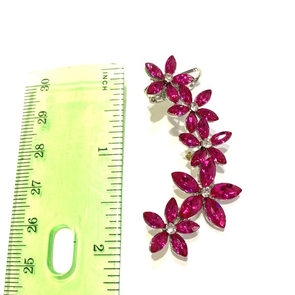 Ear Cuff Climber Flower Silver Tone Pink Rhinestones - Picture 3 of 4